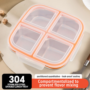 Boîte à lunch en acier inoxydable 304 à 4 compartiments, couvercle en plastique anti-fuite, forme rectangulaire, style simple - Product Image 3