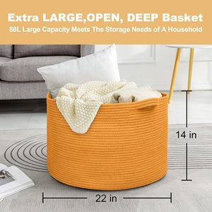 Cesta de Cuerda de Algodón para Niñas y Niños, 22" x 22" x 14", Cesta de Lavandería para Bebés, Contenedor Redondo Tejido para Guardería, Organizador - Product Image 3