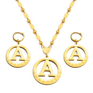 Collares y Pendientes con Iniciales Grandes, Chapados en Oro, Alfabeto de Micronesia de la A a la Z, Joyería con Letras Inglesas # 076921 - Product Image 1