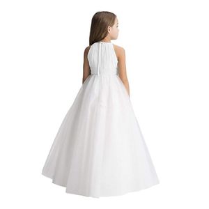 Abito da <span class=keywords><strong>damigella</strong></span> d'onore bianco in chiffon senza maniche con cintura, modello classico estivo, per bambine e ragazze, ideale per feste di matrimonio - Servizio OEM - Product Image 2