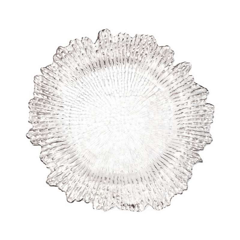 assiette de présentation argentée transparente