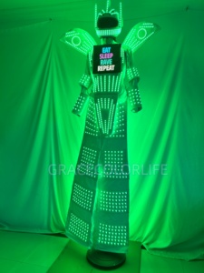 Disfraz de robot LED blanco con zancos, traje de robot LED, ropa con zancos LED, casco LED, conjunto con alas geniales - Product Image 2