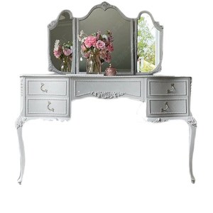 Table de maquillage en bois massif sculpté à la main, style princesse simple, avec tiroirs, pour chambre à coucher, style français crémeux - Product Image 5