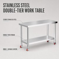 Table de préparation roulante en acier inoxydable avec roulettes et étagère inférieure pour la transformation alimentaire, boucherie, cuisine commerciale