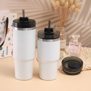 Gobelet de voyage pour voiture 20oz 30oz, tasse isotherme à double paroi sous vide avec couvercle, paille et base antidérapante pour les trajets quotidiens - Product Image 1