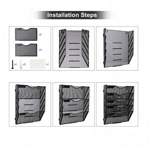 5-Tier Magazine File Holder A4 <b>Wall</b> Mounted Document Mesh Magazine Rack File Organiser Office Stationery Supplies <b>Desk</b> Organiser - Product Image 4