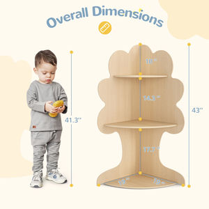 3-Stöckiges Eck-Bücherregal aus Naturholz für Kinder und Kleinkinder, Bücherregal-Organizer, Kinderbücherregal aus Holz, Baby-Bücherregal und Spielzeugaufbewahrung - Product Image 2