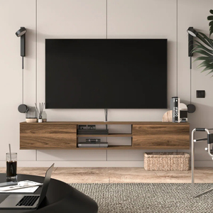 ISO9001 Factory Direct Floating TV Stand up to 80" TV's Modern Wall Mounting Media Console <b>Cabinet</b> in Walnut - Product Image 1