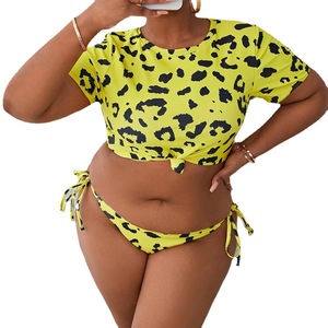 Venda quente Plus Size Menina Gorda Em Micro Biquíni Personalizado Duas Peças Colheita Top Manga Curta Tanga Swimwear Sexy OEM Leopardo Swimsuit