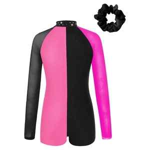 Enfants filles à manches longues col montant contraste couleur fermeture éclair dos combinaison cheveux cravate chapeaux gymnastique patinage danse <span class=keywords><strong>tenue</strong></span> - Product Image 6