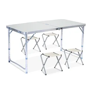 Hot Selling Hoge Kwaliteit Draagbare Aluminium Outdoor Opvouwbare Picknick Bbq Camping Folding Tafel En Stoelen Set