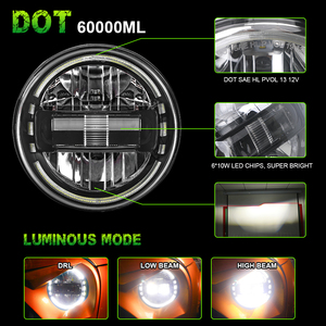Projecteur de phare à LED <span class=keywords><strong>blanc</strong></span> DOT 7 pouces Halo High/Low Beam Pama Lens Phare pour <span class=keywords><strong>Jeep</strong></span> <span class=keywords><strong>Wrangler</strong></span> JK <span class=keywords><strong>2</strong></span>/4 Doors 6000K Color 12V - Product Image 3