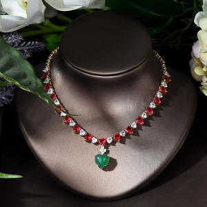 HIBRIDE moda düğün kolye küpe aksesuarları kübik zirkonya kalp şekli gelin kadın takı seti Bijoux femme N-40 - Product Image 4