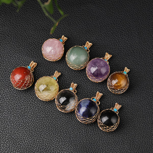 Grosir bola kristal alami liontin kalung buatan tangan kawat dibungkus mentah batu dipoles liontin untuk hadiah memberikan - Product Image 1