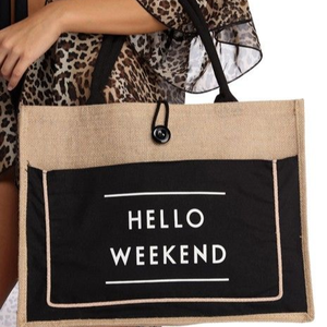 Logo personnalisé Bonjour Week-End Toile De Jute Fourre-Tout Sac De Jute Shopping Fourre-Tout Sac Pour Voyager - Product Image 4
