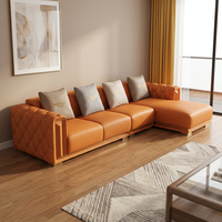 Ensemble de canapés d'angle en cuir véritable orange de style européen moderne - Canapé de salon de style européen moderne pour hôtel