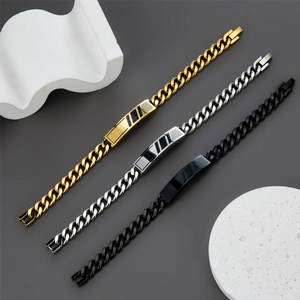 Anti Tarnished 316L Stainless Steel Fashion <b>Men's</b> Bracelet & <b>Bangle</b> 14K 18K Gold Plated Engravable Bracelet Blanks For <b>Men</b> - Product Image 3