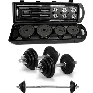 50Kg Berat Badan Gratis Set Adjustable Cast Iron Dumbbell Set dengan Portable Kotak Kemasan 2 In 1 Dumbbell Barbel dengan Batang Penghubung