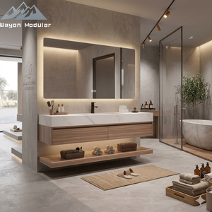 Mueble de Baño de Lujo con Doble Lavabo, Encimera de Piedra Sinterizada con Certificación CE y Cuerpo de Madera Maciza Impermeable de Grado E1 - Product Image 3