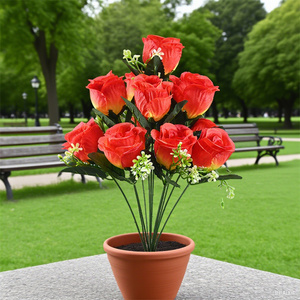 Bouquet de roses artificielles en soie faites à la main, 12 têtes, motif bourgeon de rose, prix abordable, vente en gros - Product Image 6