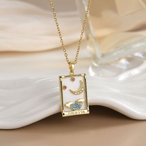 قلادة بتصميم التاروت من الفولاذ المقاوم للصدأ عيار 18 قيراط من الذهب للنساء من أم اللؤلؤ ونجمة القمر وسلاسل هدية من نوع المجوهرات - Product Image 3