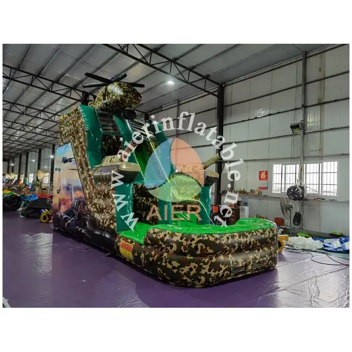 Corrediça de água camuflada inflável comercial com piscina estilo selva gigante corrediça molhada inflável