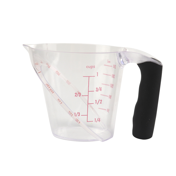 1 cup angled plastic measuring cup with non slip grip handle for kitchen cooking baking