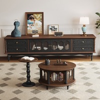 Meuble TV moderne en bois massif avec étagères de rangement intégrées, design vintage de style français du milieu du siècle, couleur et taille personnalisables pour salon