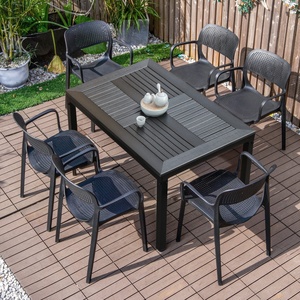 Sang Trọng Wpc Hình Chữ Nhật Màu Đen Ngoài Trời Patio Bàn Ăn Ghế Khung Nhôm Chống Ăn Mòn Nội Thất Sân Vườn Set Cho 4-6 Người - Product Image 1