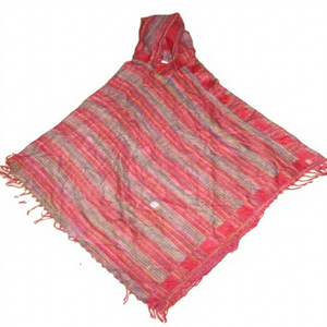 Ponchos/Sudaderas con Capucha de Lana Teñida con Hilo de Colores Mezclados, Estampado de Rayas, Corte Holgado, con Cuello con Capucha y Flecos, Venta al por Mayor desde India - Product Image 1