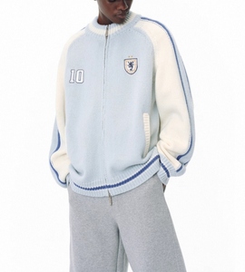 2025 Custom Fashion Zip-Up Blue Knit <strong>Cardigan</strong> <strong>for</strong> <strong>Men</strong> <strong>Long</strong> Sleeved Breathable <strong>for</strong> Winter OEM &amp; ODM - Product Image 2