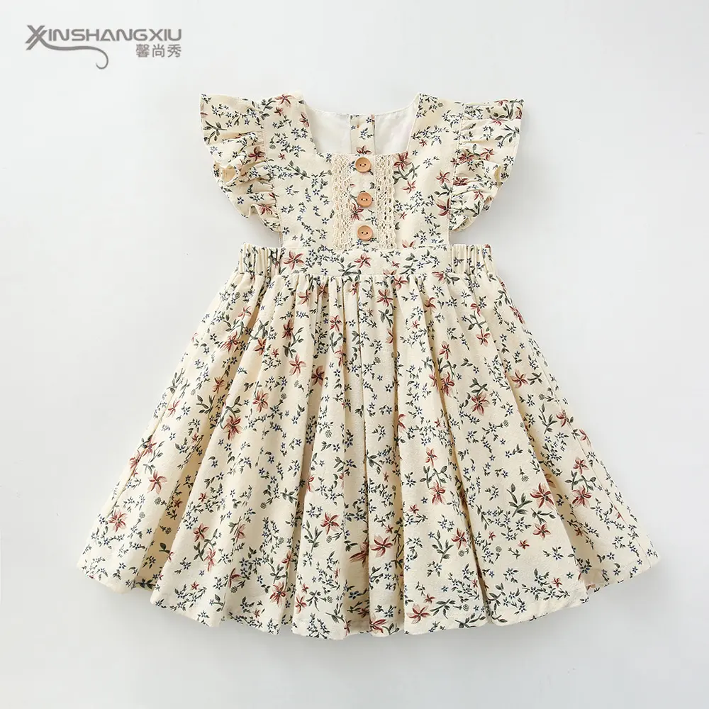 Hohe qualität kinder kleid casual party pinafore blume kleid rüschen schulter floral baby mädchen kleider