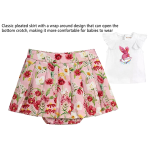 ชุดเดรสผ้าฝ้าย2ชิ้นสำหรับทารกแรกเกิดพร้อมกระโปรงพับและเสื้อยืดแขนสั้นชุดปาร์ตี้ฤดูร้อนตกแต่งลายสัตว์ - Product Image 4