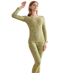 Conjunto de Ropa Interior Térmica Básica Ajustada para Mujer, Otoño Invierno, Capa Base de Forro Polar, 95% Algodón, Cuello Redondo, Tejido Transpirable - Product Image 1