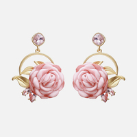 Desain Baru Anting-Anting Menjuntai Bunga Mawar Besar Merah Muda untuk Wanita Mode Berlian Imitasi Statement Anting-Anting Menjuntai Perhiasan Pernikahan