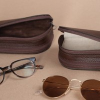 Luxe en cuir véritable Double étui à lunettes ceinture attache à la main rétro créatif lunettes couverture Portable lunettes de soleil stockage