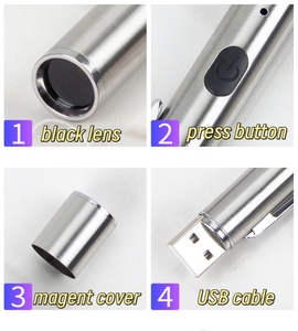 UV 365nm Schwarze Linse Violettes Licht Mini Tragbare Aluminiumlegierung Wasserdichte Stift-Taschenlampe Katzen-Ringwurm Haustier-Urin Währungsdetektor - Product Image 2