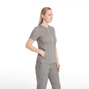 Conjuntos de Uniformes Médicos para Mujer con Cuello Redondo y Cierre Frontal |   Uniforme Médico Ajustado Color Heather |   Uniforme de Enfermera con Cierre Ajustable en el Tobillo - Product Image 5