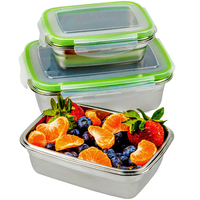 Ensemble de boîtes à lunch en acier inoxydable, empilables, boîtes à bento, boîtes à goûter avec couvercles en plastique pour enfants, rangement de cuisine