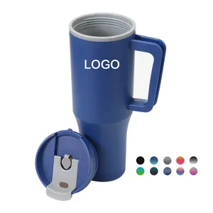 Customized 40oz Double Wall Insulated Plastic BPA Free Travel Tumbler Cup with Handle Lid and Straw