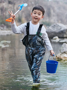Équipement de pluie demi-longueur résistant à l'usure pour enfants Pantalon de wading imperméable pour enfants Pantalon de pêche à la poitrine pour enfants Pantalon de conduite en mer à deux couches - Product Image 2