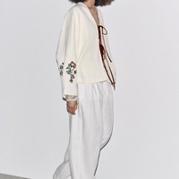 Cardigan Kimono Brodé à Nouer sur le Devant, Manches Cloche, Veste Ample Bohème Florale pour Femme, Vêtement d'Extérieur Automne 2026