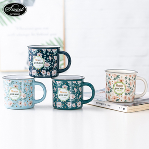 SWT fabricante personalizado 380Ml esmalte espacios en blanco tazas café campamento Navidad Camping cerámica Esmalte taza con diseño de flores para regalo - Product Image 2