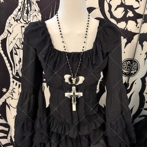 Collar gótico punk con cuentas y cruz, colgante de aleación, cadena de bolas, estilo Lolita oscura Y2K - Product Image 1