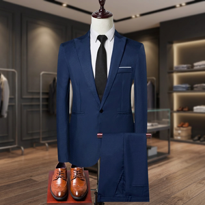 Costume 3 pièces respirant de haute qualité pour homme, grande taille, en polyester non tissé, bleu marine, pour mariage, fête ou affaires - Product Image 3