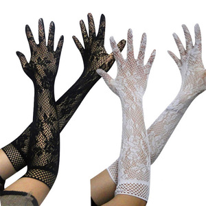 MIO mode dentelle florale mariée <span class=keywords><strong>gants</strong></span> femmes Vintage Nylon maille manches <span class=keywords><strong>gants</strong></span> Long Sexy <span class=keywords><strong>noir</strong></span> résille plein doigt <span class=keywords><strong>gants</strong></span> - Product Image 4