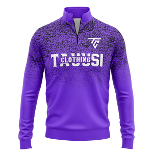 Sudadera Personalizada para Hombre con Cierre de Cremallera en la Cintura, Color Morado, con Logotipo Estampado con Puntos Negros, Manga Larga, Ropa Deportiva, Top de Entrenamiento - Product Image 1