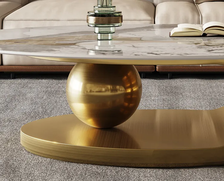 Table d'appoint centrale minimaliste de luxe en chêne Mobilier de salon Table basse rectangulaire en marbre moderne en acier inoxydable à miroir en métal