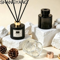 Bouteille diffuseur à roseaux en verre noir personnalisée de 140 ml, vide, ronde, pour aromathérapie, pour parfum d'intérieur
