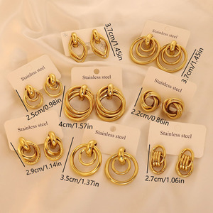 Aros de Acero Inoxidable Chapados en Oro al por Mayor MW, Pendientes de Aro Geométricos con Colgante de Oro de 18K, Joyería Fina para Mujer - Product Image 2